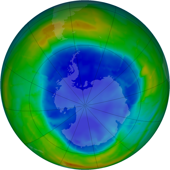 Antarctic ozone map for 21 August 2009